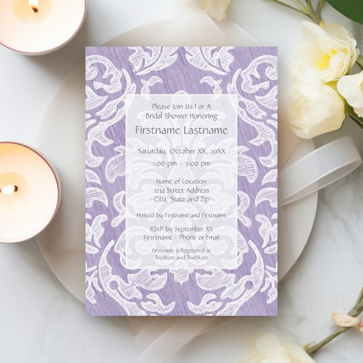 Lavender Modern Damask Vrijgezellenfeest Party Kaart