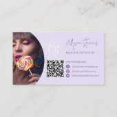 Lavender Modern name script makeup hair logo qr Visitekaartje (Achterkant)