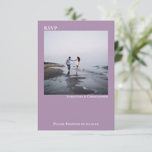 Lavender Modern Simple Minimalist Photo Wedding RSVP Kaartje (Staand voorkant)
