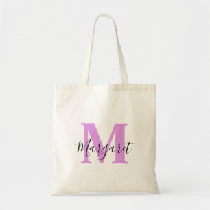 Lavender Monogram Black Script Name Canvas tas