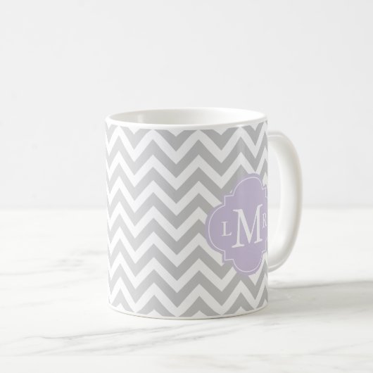 Lavender Monogram en Chevrons Pattern Koffiemok (Voorkant rechts)