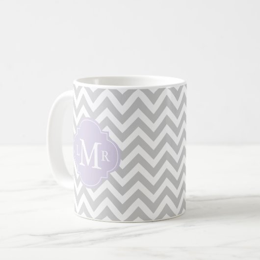 Lavender Monogram en Chevrons Pattern Koffiemok (Voorkant links)