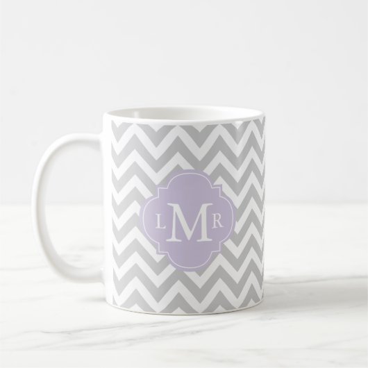 Lavender Monogram en Chevrons Pattern Koffiemok (Links)