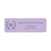 Lavender monogram initial wreath return address etiket (Voorkant)