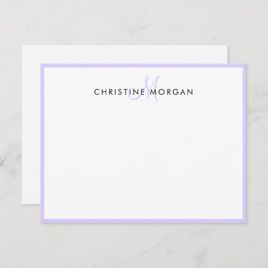 Lavender-monogram monogram met eenvoudige microfoo notitiekaartje (Voorkant / Achterkant)
