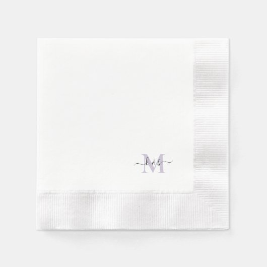 Lavender Monogram Swash Script White Cocktail Servet (Voorkant)