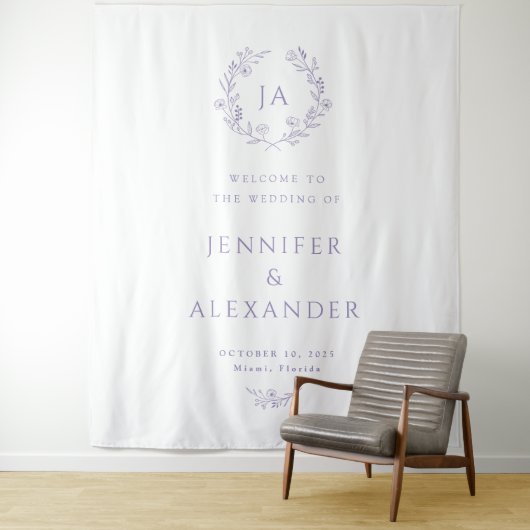 Lavender Monogram Wedding Backdrop Wandkleed (In situ)