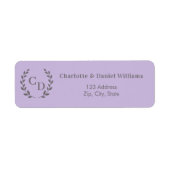 Lavender monogrammed wreath return address etiket (Voorkant)