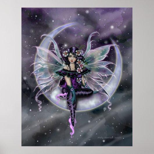 Lavender Moon Fairy over Crescent Moon Fantasy Art Poster (Voorkant)