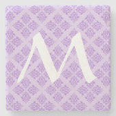 Lavender Moroccan Damask met Monogram Stenen Onderzetter (Voorkant)