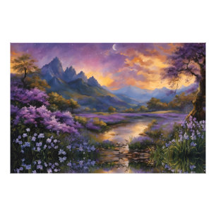 Lavender Mountain Valley bij zonsopgang Foto Afdruk