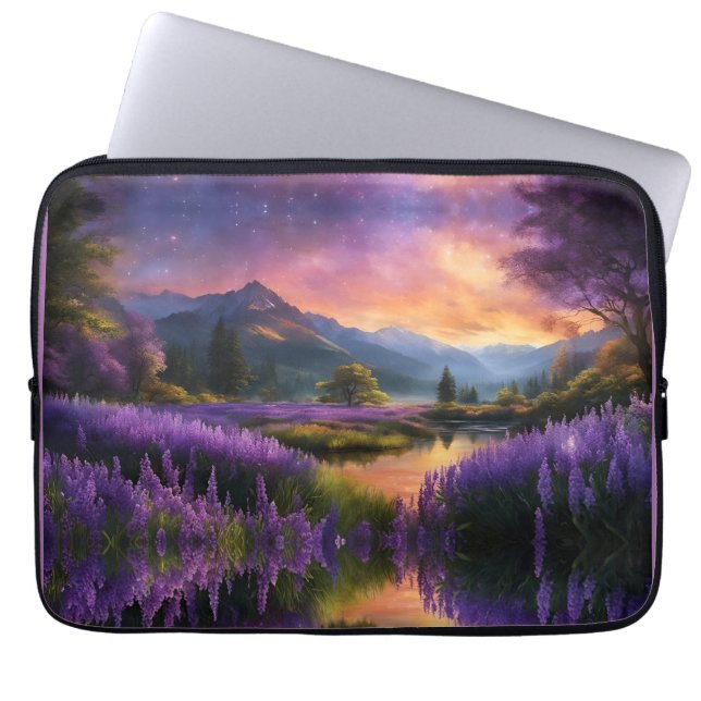 Lavender Mountain Valley bij zonsopgang Laptop Sleeve (Voorkant)