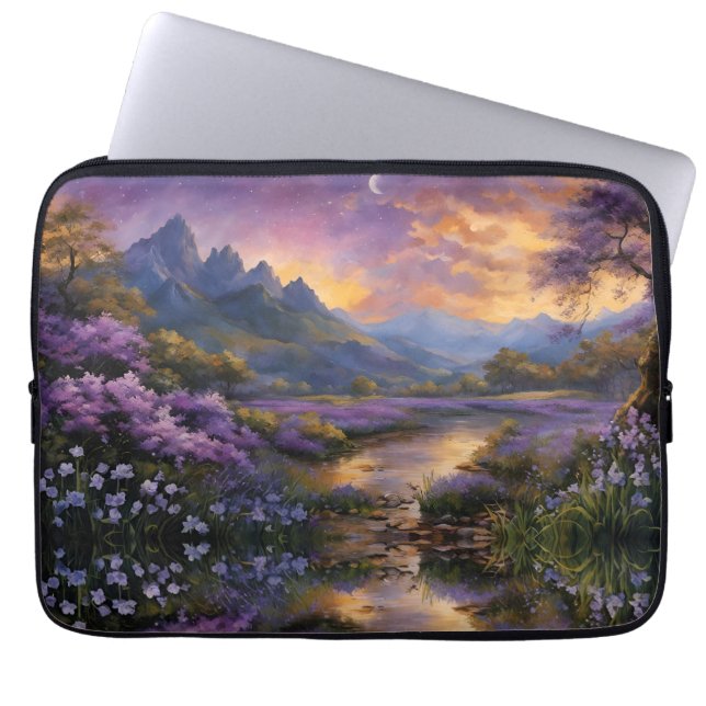 Lavender Mountain Valley bij zonsopgang Laptop Sleeve (Voorkant)