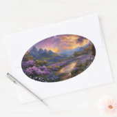Lavender Mountain Valley bij zonsopgang Ovale Sticker (Envelop)