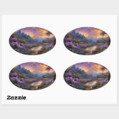 Lavender Mountain Valley bij zonsopgang Ovale Sticker (Vel)