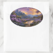 Lavender Mountain Valley bij zonsopgang Ovale Sticker (Tas)
