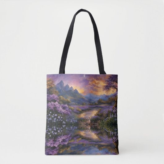 Lavender Mountain Valley bij zonsopgang Tote Bag (Voorkant)