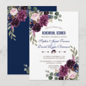 Lavender Navy Blue Floral Bloom Rehearsal Dinner Kaart (Voorkant / Achterkant)