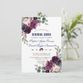 Lavender Navy Blue Floral Bloom Rehearsal Dinner Kaart (Staand voorkant)