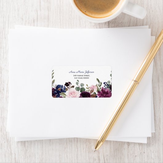 Lavender Navy Blue Floral Bloom Wedding Etiket (Insitu)