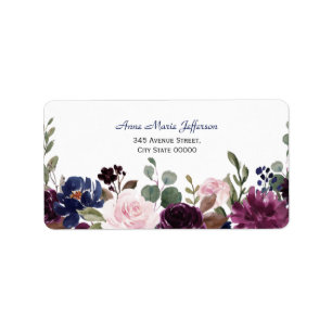 Lavender Navy Blue Floral Bloom Wedding Etiket