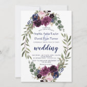 Lavender Navy Blue Floral Bloom Wedding Kaart (Voorkant)