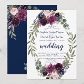 Lavender Navy Blue Floral Bloom Wedding Kaart (Voorkant / Achterkant)
