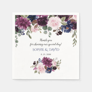 Lavender Navy Blue Floral Bloom Wedding Planner Servet