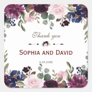 Lavender Navy Blue Floral Bloom Wedding Vierkante Sticker