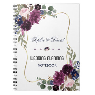 Lavender Navy Blue Gold Floral Wedding Planner Notitieboek