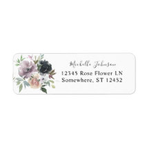 Lavender, Navy Blue, Roze Floral Return Address