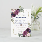 Lavender Navy Gold Floral Bloom Rehearsal Dinner Kaart (Staand voorkant)