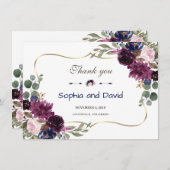 Lavender Navy Gold Floral Bloom Weddenschap Hartel Bedankkaart (Voorkant / Achterkant)