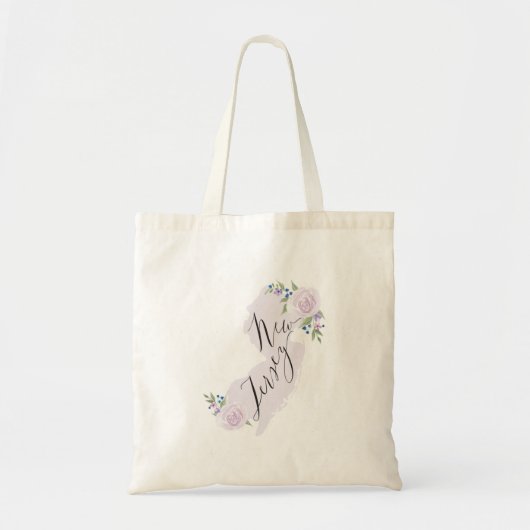 Lavender NJ Waterverf Floral Home State Kaart Tote Bag (Voorkant)