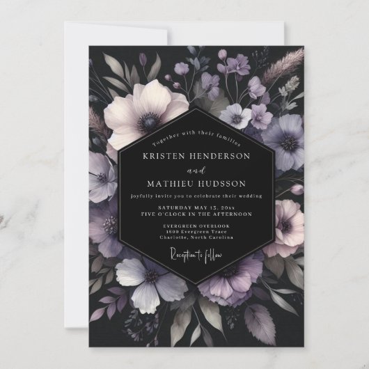 Lavender Noir Bloom Wedding Kaart (Voorkant)