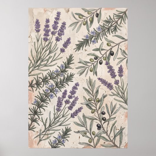 Lavender Olijf Botanische Kunst Poster (Voorkant)