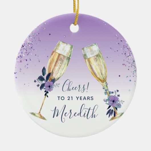 Lavender Ombre Blauwgroen Champagne Toast 21st Bir Keramisch Ornament (Voorkant)