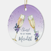 Lavender Ombre Blauwgroen Champagne Toast 21st Bir Keramisch Ornament (Links)