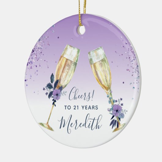 Lavender Ombre Blauwgroen Champagne Toast 21st Bir Keramisch Ornament (Links)