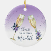 Lavender Ombre Blauwgroen Champagne Toast 21st Bir Keramisch Ornament (Achterkant)