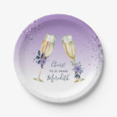 Lavender Ombre Blauwgroen Champagne Toast 21st Bir Papieren Bordje (Voorkant)