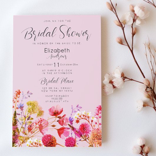 Lavender Orange Pink Yellow Floral Bridal Shower Kaart