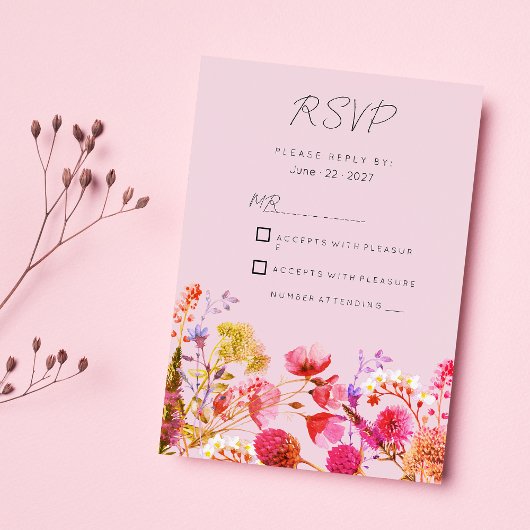 Lavender Orange Pink Yellow Summer Floral RSVP Kaart