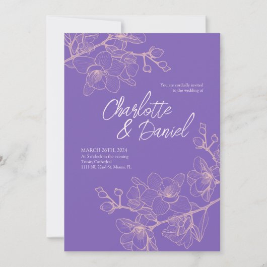 Lavender Orchid Moments | Uitnodiging tot weddensc (Voorkant)