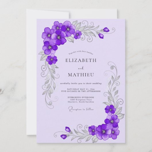 Lavender Ornate Spring Wedding Kaart (Voorkant)