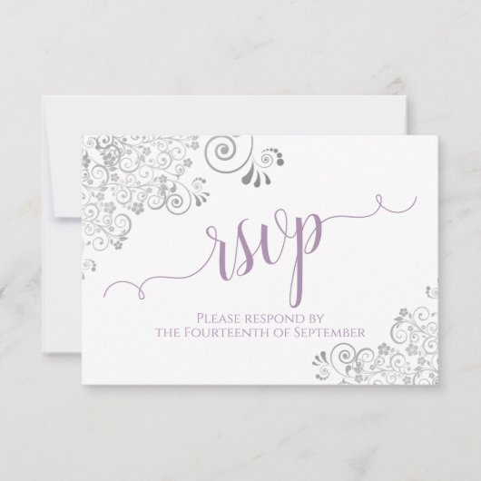 Lavender over White Elegant Calligraphy Wedding RSVP Kaartje (Voorkant)