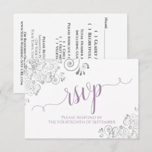 Lavender over White Elegant Calligraphy Wedding RSVP Kaartje
