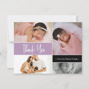 Lavender Paars Baby Girl Fotocollage geboorte Briefkaart