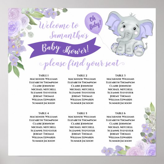 Lavender Paars Baby shower 6 Tafelplaatje Poster (Voorkant)