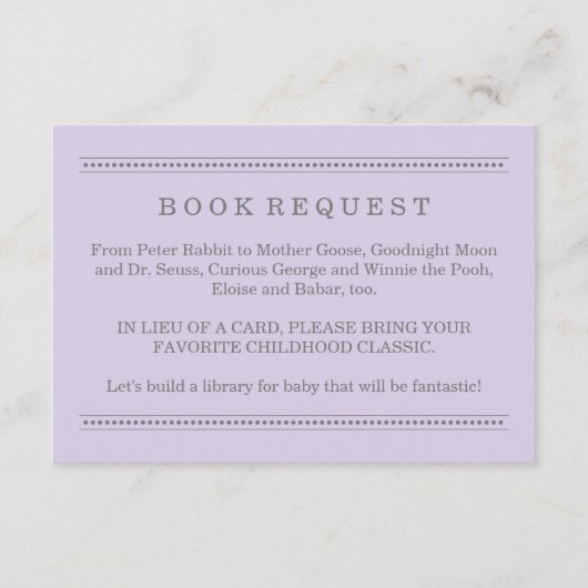 Lavender Paars Baby shower Book Request Informatiekaartje (Voorkant)